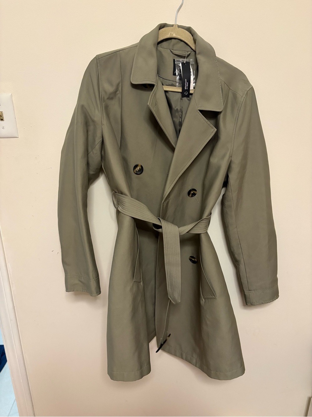 NWT Reitmans Water-Repellent Double-Breasted Trench olive green Large minimalist